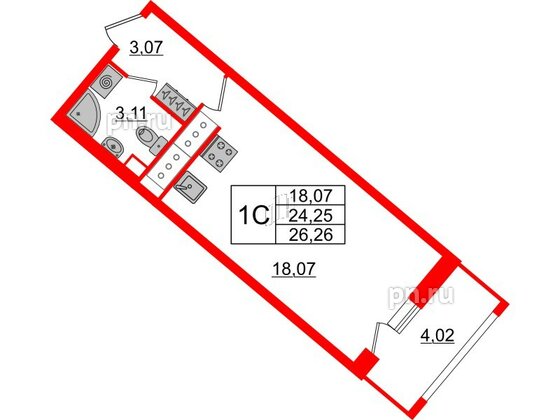 Квартира в ЖК 'Pulse Premier', студия, 24.25 м², 4 этаж