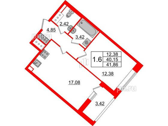 Квартира в ЖК Pulse Premier, 1 комнатная, 40.15 м², 18 этаж