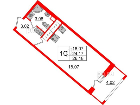 Квартира в ЖК Pulse Premier, студия, 24.17 м², 3 этаж