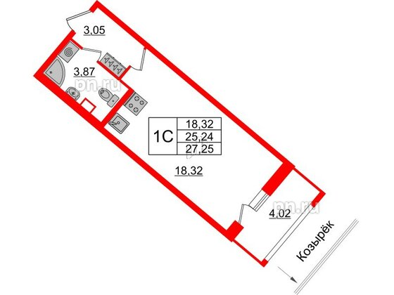 Квартира в ЖК Pulse Premier, студия, 25.24 м², 2 этаж