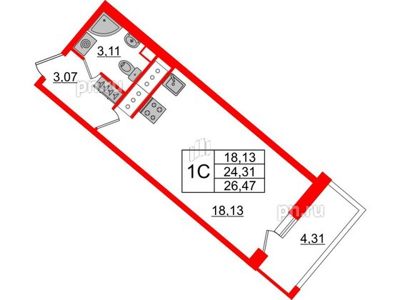 Квартира в ЖК 'Pulse Premier', студия, 24.31 м², 9 этаж