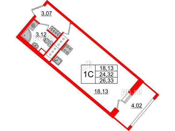 Квартира в ЖК 'Pulse Premier', студия, 24.32 м², 17 этаж