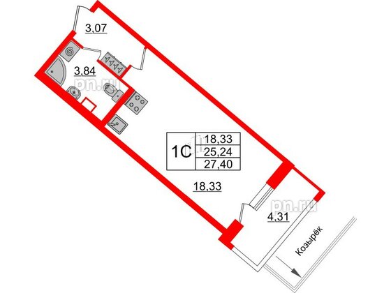 Квартира в ЖК Pulse Premier, студия, 25.24 м², 2 этаж