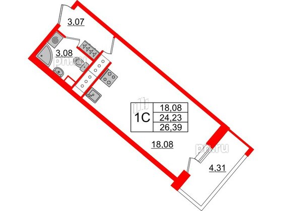 Квартира в ЖК Pulse Premier, студия, 24.23 м², 3 этаж