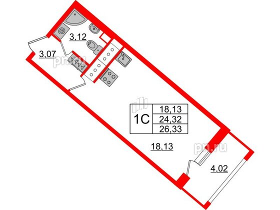 Квартира в ЖК 'Pulse Premier', студия, 24.32 м², 15 этаж