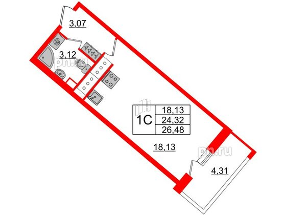 Квартира в ЖК 'Pulse Premier', студия, 24.32 м², 18 этаж