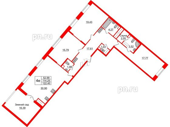 Квартира в ЖК Pulse Premier, 3 комнатная, 114.25 м², 15 этаж