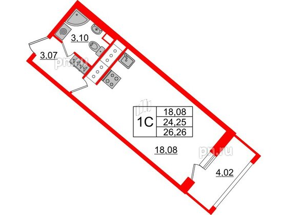 Квартира в ЖК 'Pulse Premier', студия, 24.25 м², 4 этаж