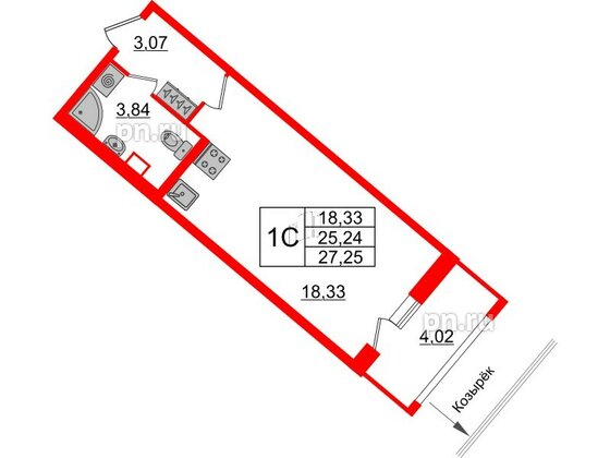 Квартира в ЖК Pulse Premier, студия, 25.24 м², 2 этаж