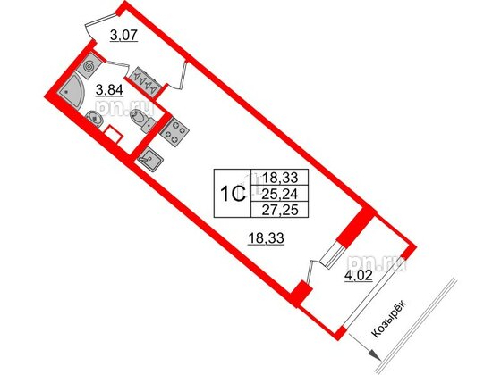 Квартира в ЖК Pulse Premier, студия, 25.24 м², 2 этаж