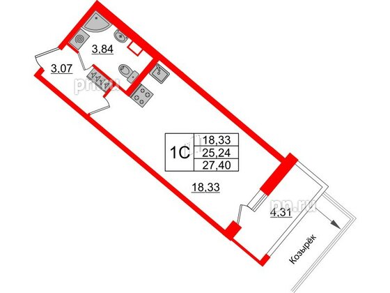 Квартира в ЖК Pulse Premier, студия, 25.24 м², 2 этаж