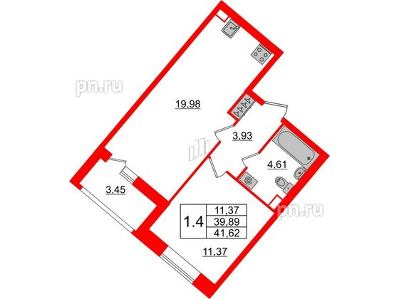 Квартира в ЖК Pulse Premier, 1 комнатная, 39.89 м², 1 этаж