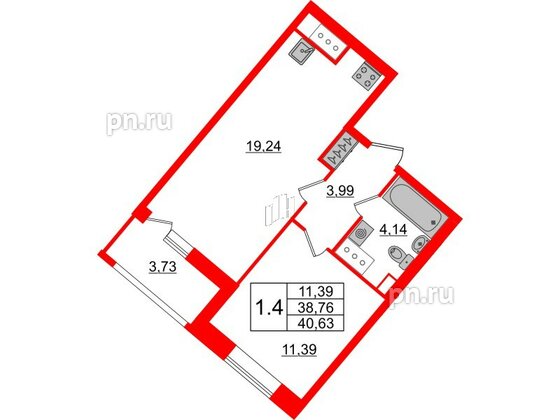 Квартира в ЖК 'Pulse Premier', 1 комнатная, 38.76 м², 18 этаж