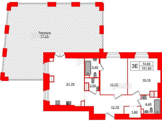 Апартаменты в ЖК Северная корона, 2 комнатные, 151.8 м², 4 этаж