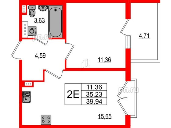 Квартира в ЖК Любоград, 1 комнатная, 35.23 м², 4 этаж