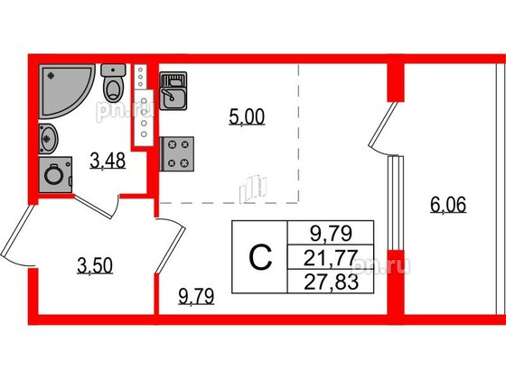 Квартира в ЖК Любоград, студия, 21.77 м², 3 этаж