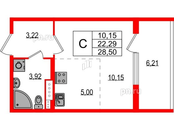 Квартира в ЖК Любоград, студия, 22.29 м², 4 этаж