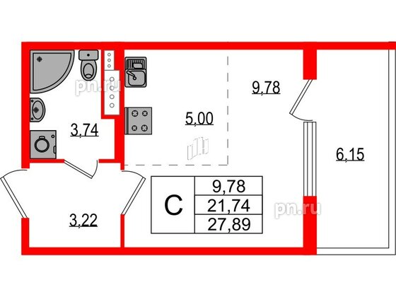 Квартира в ЖК Любоград, студия, 21.74 м², 3 этаж