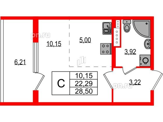 Квартира в ЖК Любоград, студия, 22.29 м², 2 этаж