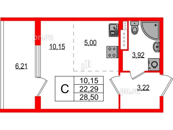 Квартира в ЖК Любоград, студия, 22.29 м², 4 этаж