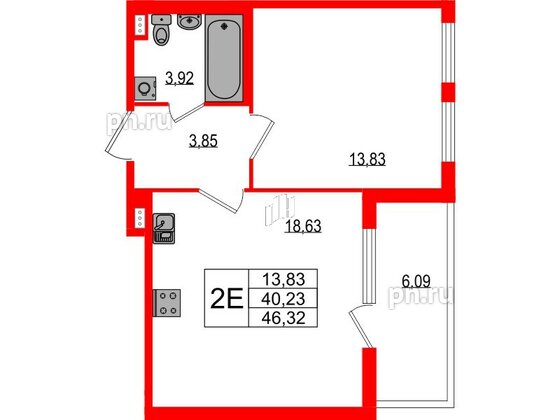 Квартира в ЖК Любоград, 1 комнатная, 40.23 м², 1 этаж