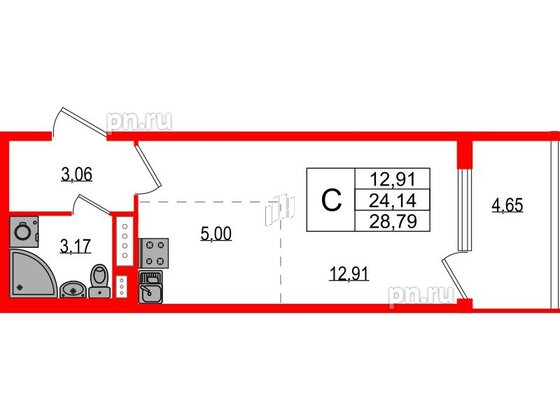 Квартира в ЖК Любоград, студия, 24.14 м², 3 этаж