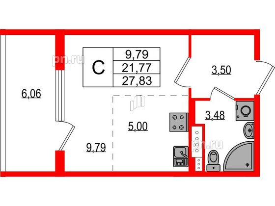 Квартира в ЖК Любоград, студия, 21.77 м², 3 этаж