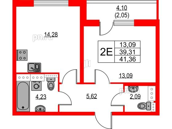 Квартира в ЖК Лайнеръ, 1 комнатная, 41.36 м², 13 этаж