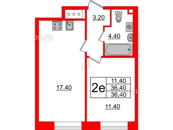 Квартира в ЖК Большая Охта, 1 комнатная, 36.4 м², 8 этаж