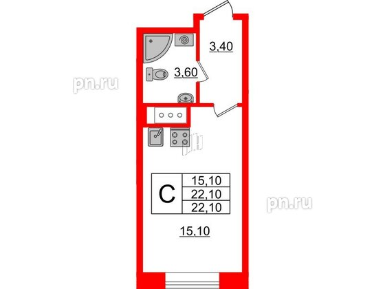 Квартира в ЖК Большая Охта, студия, 22.1 м², 10 этаж