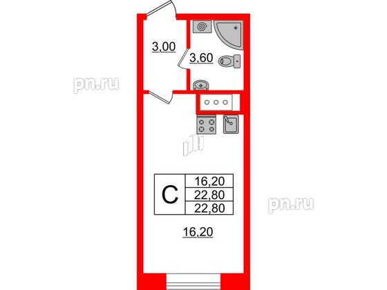 Квартира в ЖК Большая Охта, студия, 22.8 м², 11 этаж