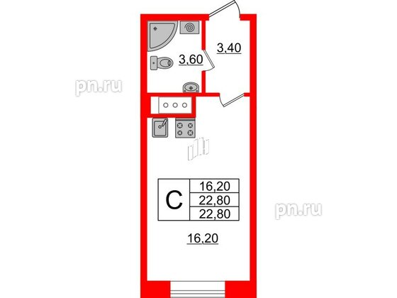 Квартира в ЖК Большая Охта, студия, 22.8 м², 5 этаж