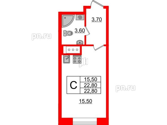 Квартира в ЖК Большая Охта, студия, 22.8 м², 6 этаж