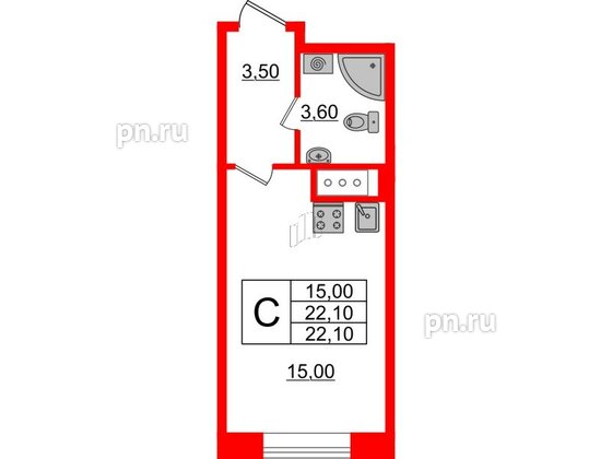 Квартира в ЖК Большая Охта, студия, 22.1 м², 12 этаж