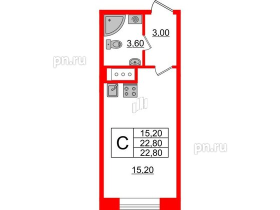 Квартира в ЖК Большая Охта, студия, 22.8 м², 7 этаж