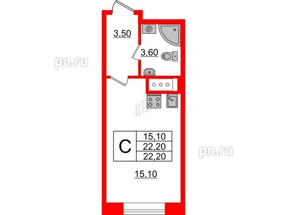 Квартира в ЖК Большая Охта, студия, 22.2 м², 7 этаж