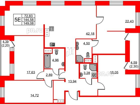 Квартира в ЖК ID Светлановский, 4 комнатная, 149.08 м², 12 этаж