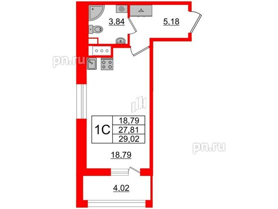 Квартира в ЖК Прайм Приморский, студия, 27.81 м², 9 этаж