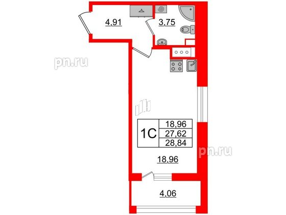 Квартира в ЖК Прайм Приморский, студия, 27.62 м², 12 этаж