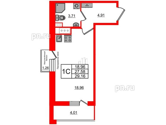 Квартира в ЖК Прайм Приморский, студия, 27.58 м², 11 этаж