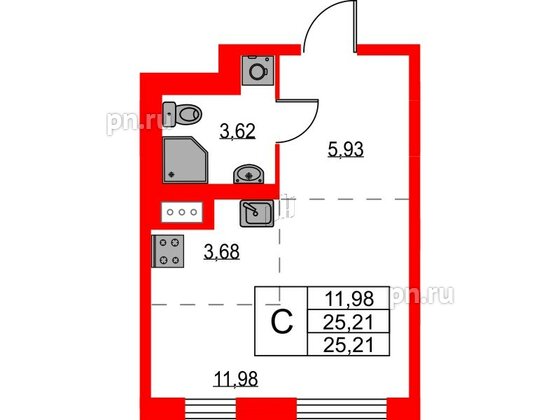 Квартира в ЖК Квартал Лаголово, студия, 25.21 м², 9 этаж