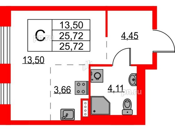 Квартира в ЖК Квартал Лаголово, студия, 25.72 м², 5 этаж