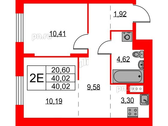 Квартира в ЖК Квартал Лаголово, 1 комнатная, 40.02 м², 9 этаж