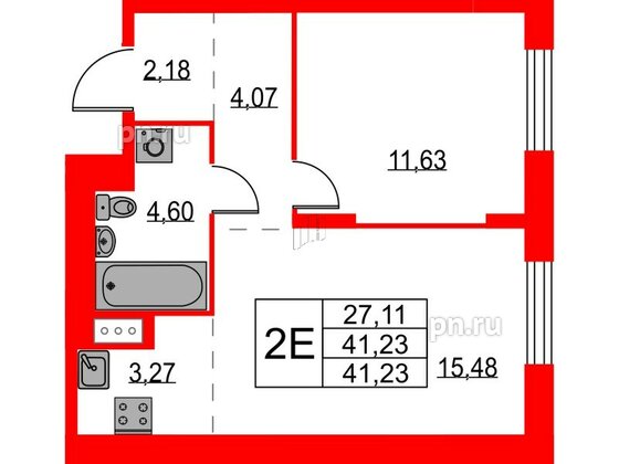 Квартира в ЖК Квартал Лаголово, 1 комнатная, 41.23 м², 4 этаж