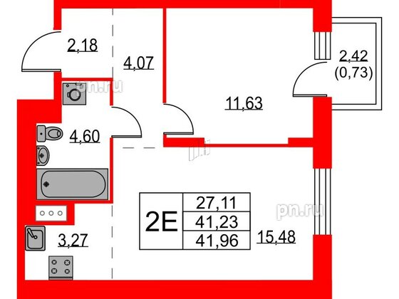 Квартира в ЖК Квартал Лаголово, 1 комнатная, 41.96 м², 7 этаж