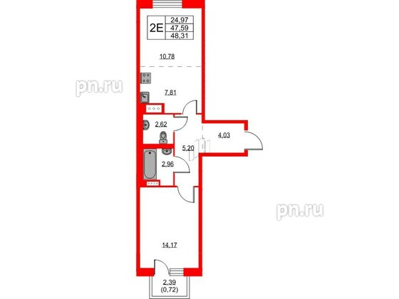 Квартира в ЖК Квартал Лаголово, 1 комнатная, 48.31 м², 3 этаж