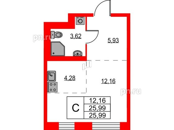 Квартира в ЖК Квартал Лаголово, студия, 25.99 м², 1 этаж