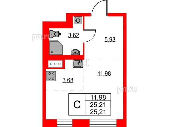 Квартира в ЖК Квартал Лаголово, студия, 25.21 м², 9 этаж