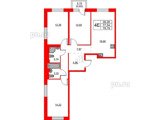 Квартира в ЖК Квартал Лаголово, 3 комнатная, 78.19 м², 2 этаж