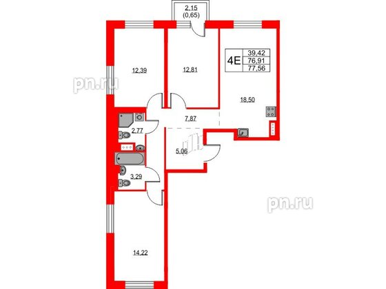 Квартира в ЖК Квартал Лаголово, 3 комнатная, 79.06 м², 4 этаж